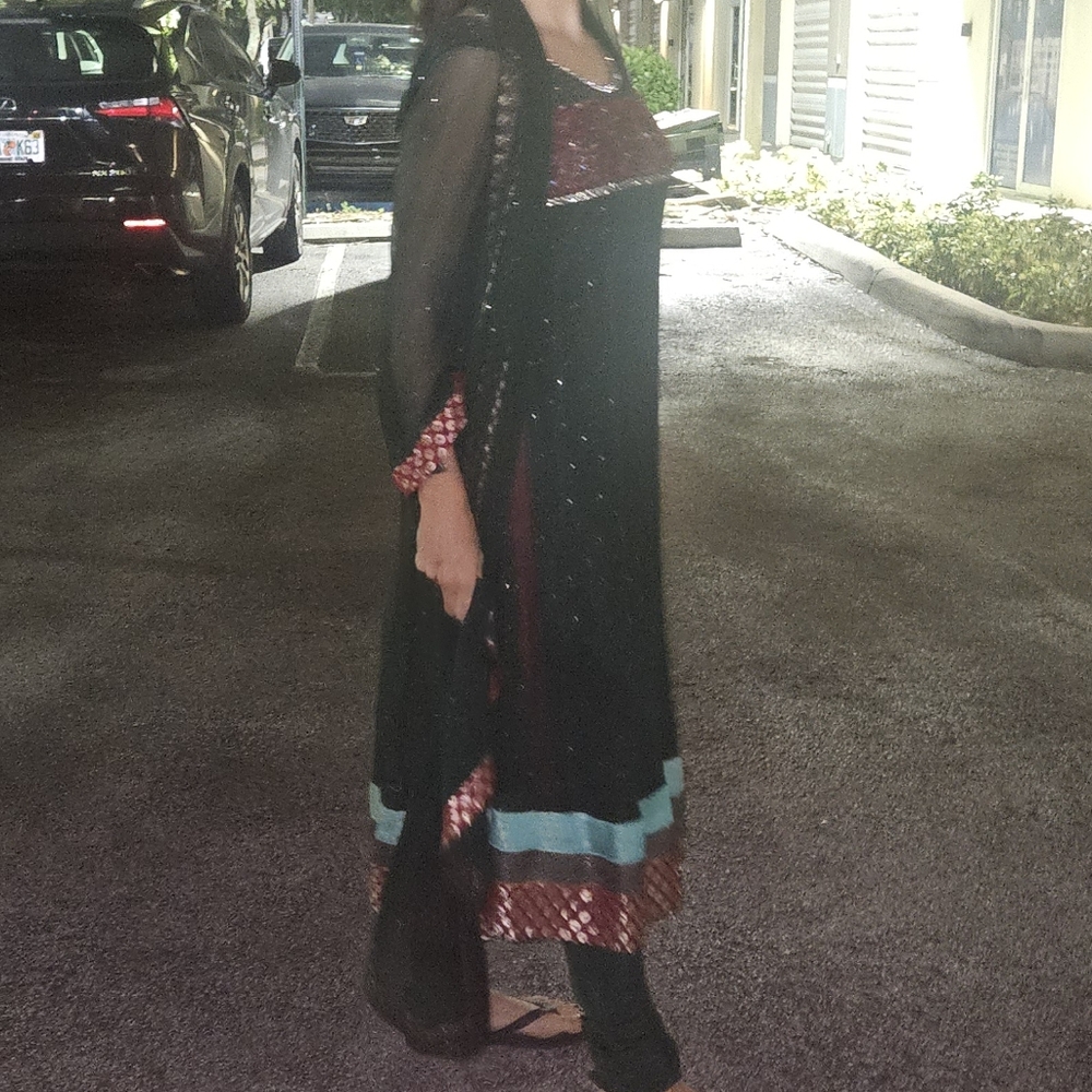 3 piece Indian outfit with embellishments and embroidery